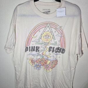 American Eagle Cream Tee with Pastel Pink Floyd Rainbow Graphic